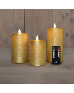 Goud LED kaarsen wax rustiek met USB kabel set van 3 stuks met bewegende vlam