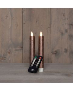 Brons LED dinerkaarsen wax met USB kabel en bewegende vlam 2 stuks H 18 cm