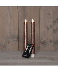 Brons LED dinerkaarsen wax met USB kabel en bewegende vlam 2 stuks H 23 cm