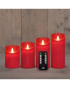 Rood LED kaarsen wax rustiek set van 4 stuks met bewegende vlam